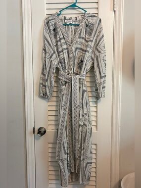 Omika Black & White Printed Wrap Midi Dress